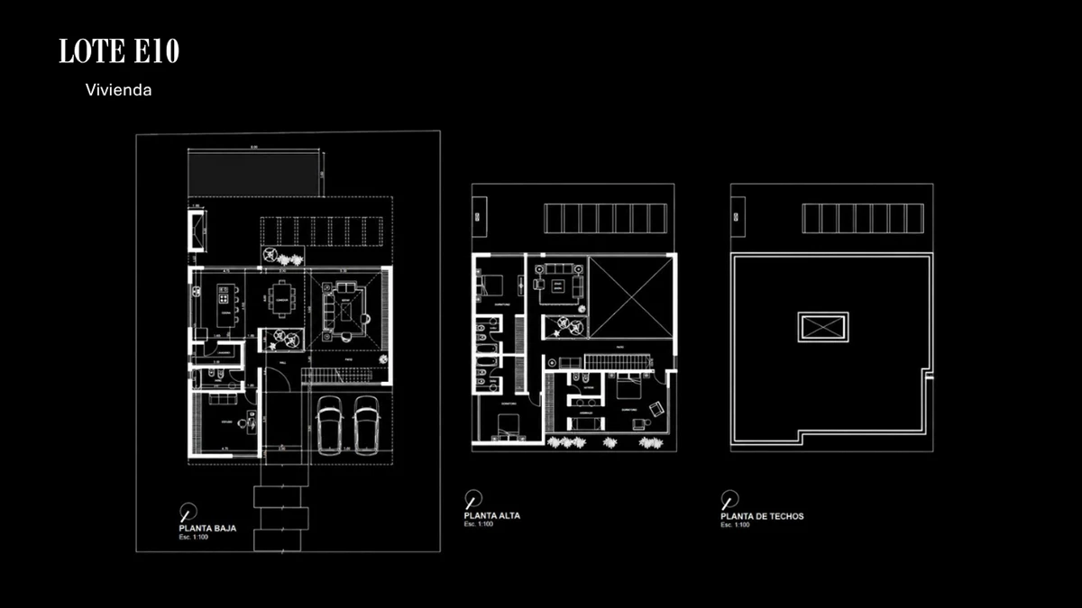 Documentación arquitectónica sobre fondo negro